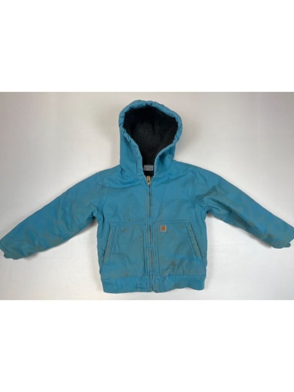 Carhartt Boys XS 6 Canvas Active Jacket Sherpa Lined Blue Heavyweight Distressed